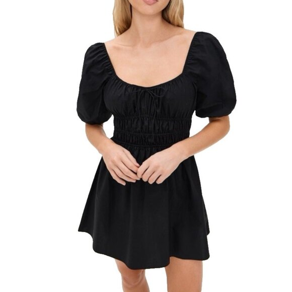 Spring & Mercer Black Puff Sleeve Babydoll Dress Extra Large XL Cotton NWT - Picture 2 of 13